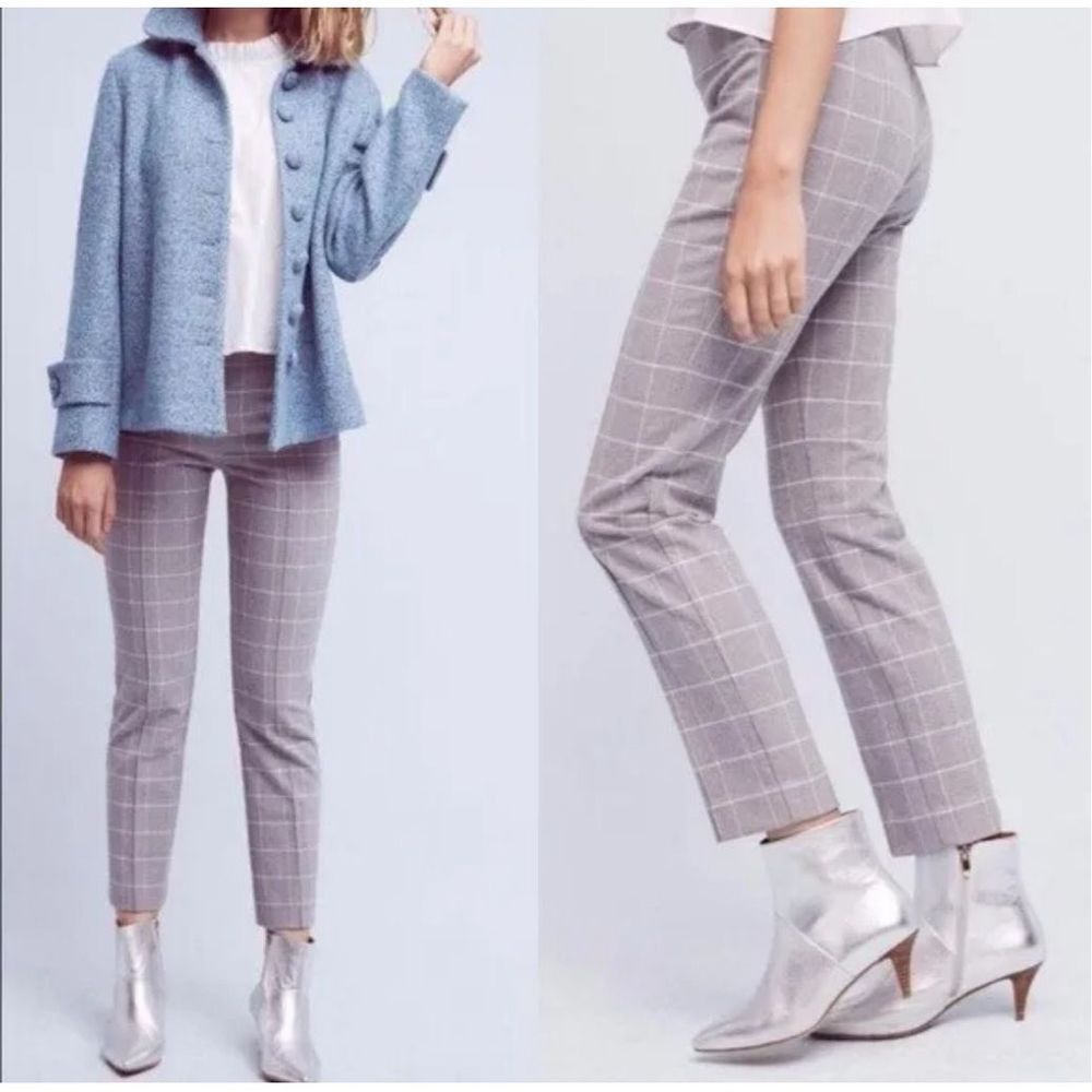 CARTONNIER For Anthropologie Isabella Tapered Grey Plaid Pants Trousers Dress Pa